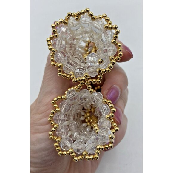 Vtg Handmade Beaded Bell Ornaments Set 2 White Gold Christmas Holiday Decor - Picture 8 of 10